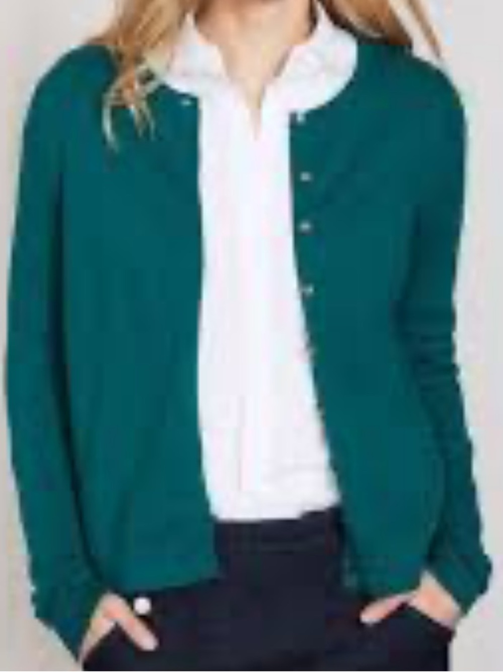 Boden Cardigan Sweater Women 4 Green 100% Cashmere Button Front Crew Neck Knit